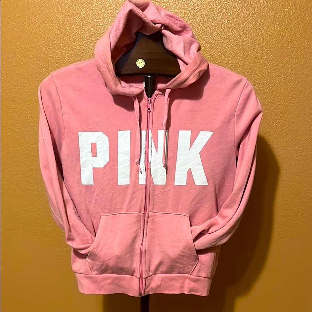 Pink Hoodie with White Lettering